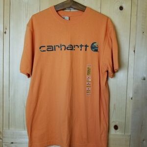 Carhartt Original Fit Orange Camo Graphic Logo Short Sleeve Shirt NWT